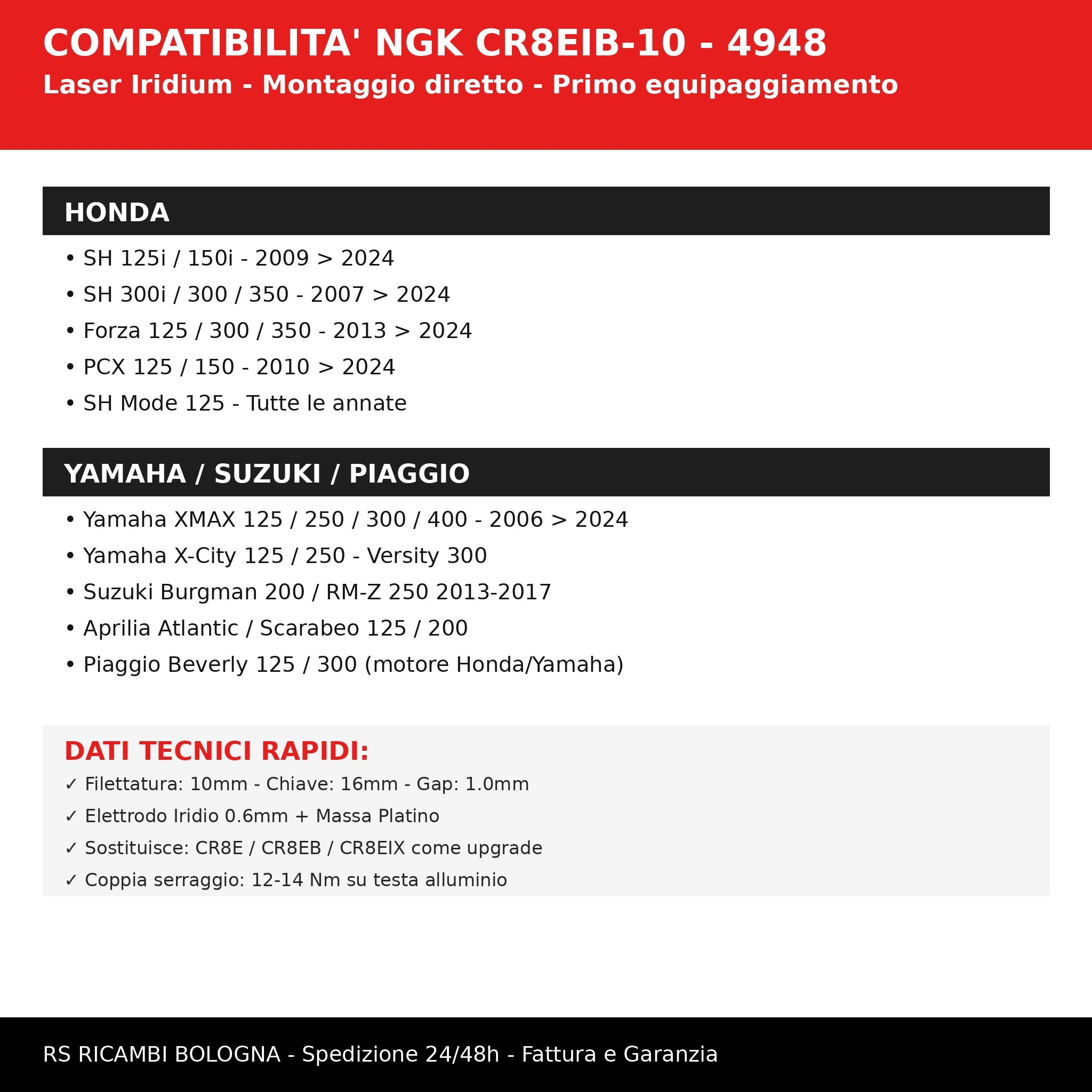 Candela NGK CR8EIB-10 - 4948 - Laser Iridium - Originale Honda SH, Forza, Yamaha XMAX